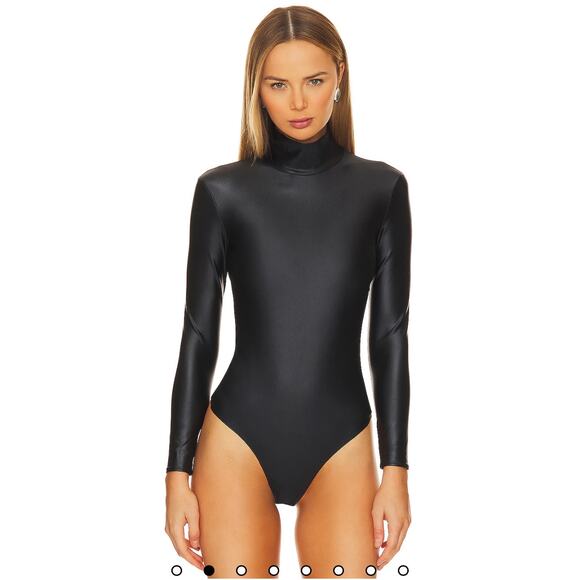 Commando Women's Matte Metal Turtleneck Bodysuit Oxide Black Size XS NWT